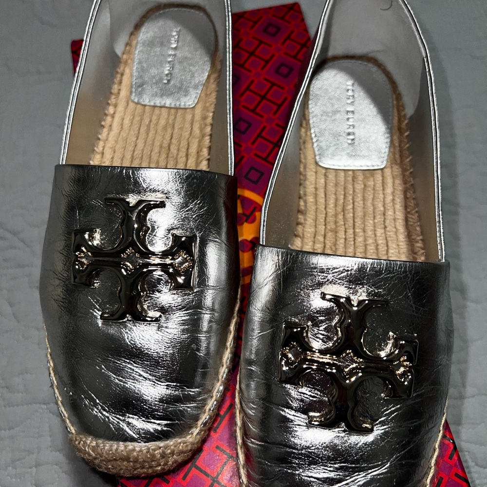 Tory Burch Metallic Silver Espadrilles